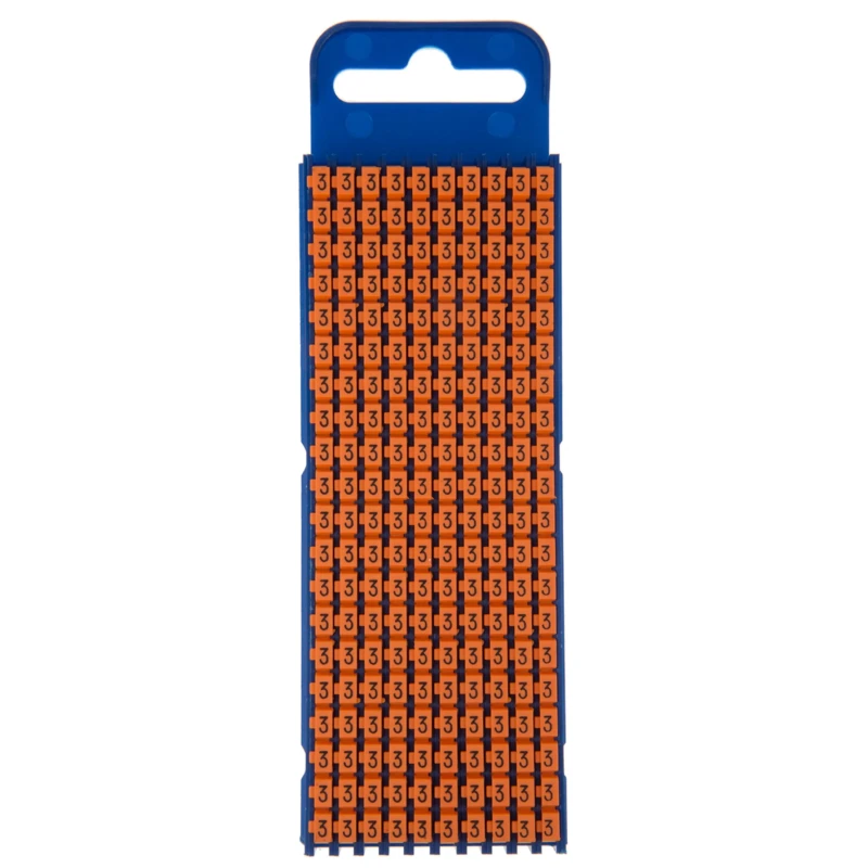HellermannTyton Snap-On Pre-Printed Cable Marker, White Legend on Orange, 5.6 mm Width, Fits 2.8–3.8 mm Cable Diameter WIC2