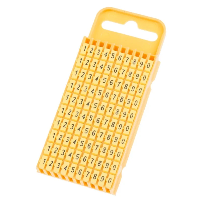 HellermannTyton Pre-Printed Snap-On Cable Marker Black 0-9 Legend, Yellow Polyamide, 4.3-5.3mm Cable Diameter WIC3 561-03101