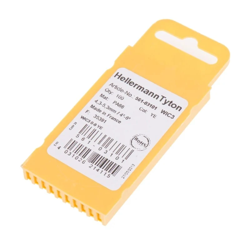 HellermannTyton Pre-Printed Snap-On Cable Marker Black 0-9 Legend, Yellow Polyamide, 4.3-5.3mm Cable Diameter WIC3 561-03101