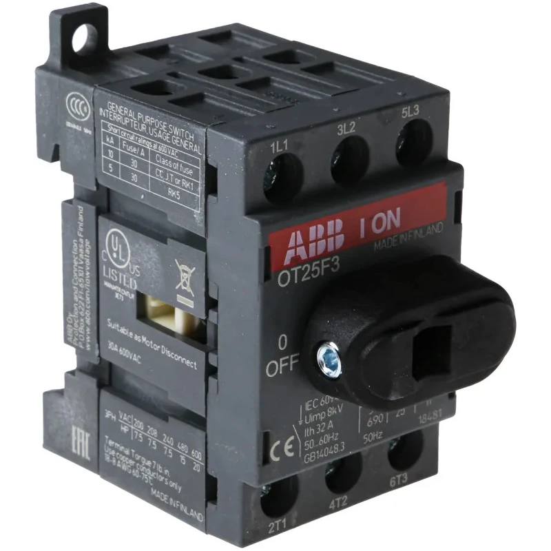 ABB 3-Pole DIN Rail Non-Fused Isolator Switch 25A 560kW IP20 OT25F3 1SCA104857R1001