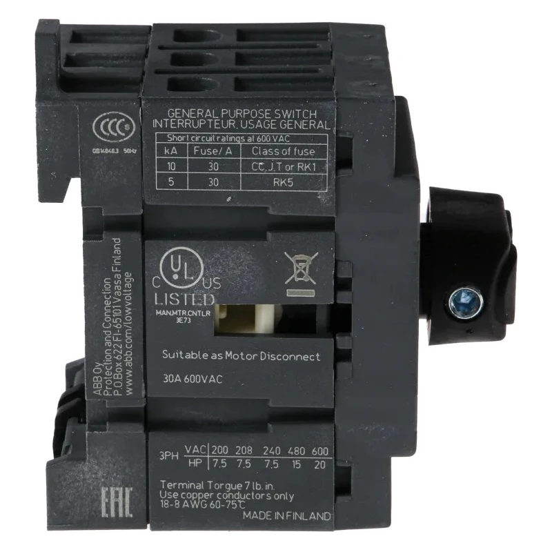 ABB 3-Pole DIN Rail Non-Fused Isolator Switch 25A 560kW IP20 OT25F3 1SCA104857R1001