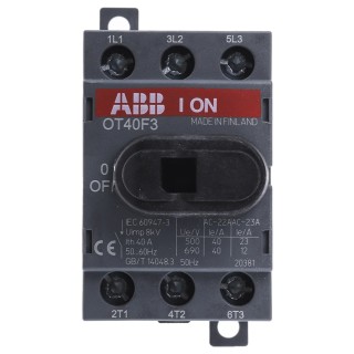 ABB 3-Pole DIN Rail Non-Fused Isolator Switch, 40A, 560kW, IP20 OT40F3 1SCA104902R1001