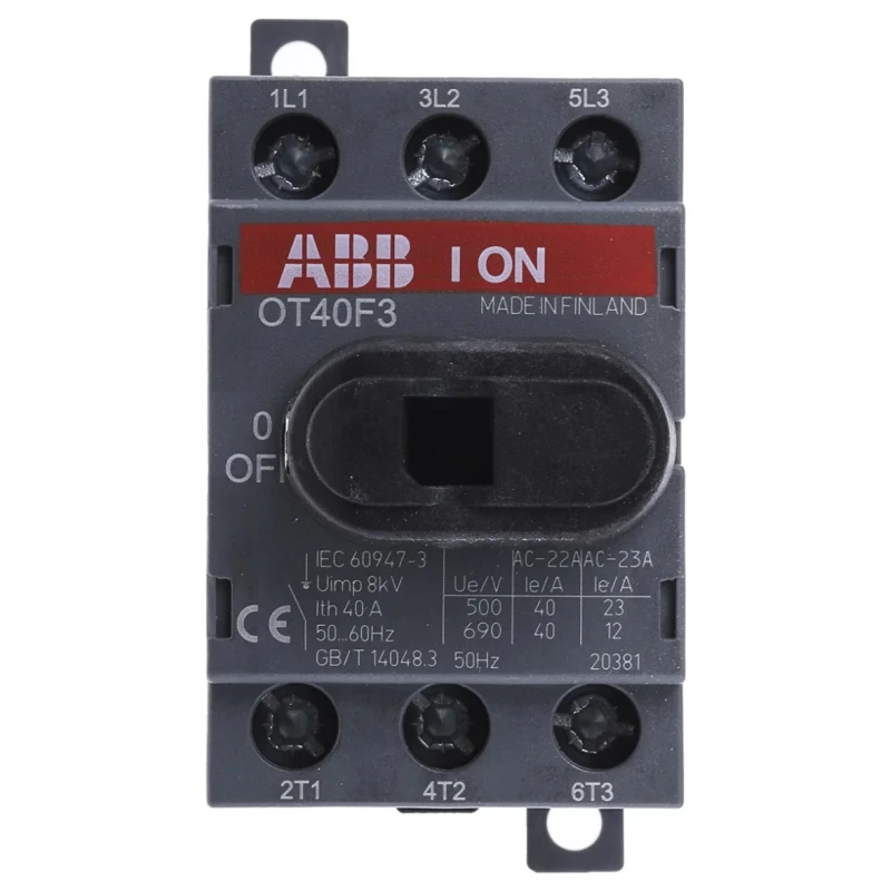 ABB 3-Pole DIN Rail Non-Fused Isolator Switch, 40A, 560kW, IP20 OT40F3 1SCA104902R1001