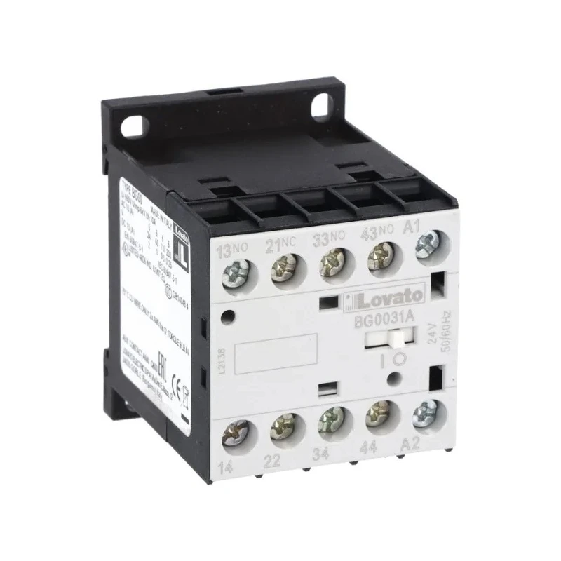 Lovato Electric BG Contactor Relay 24V AC Coil Voltage 4-Pole 10A Contact Current 3 NO 1 NC Configuration 690V 11BG0031A024
