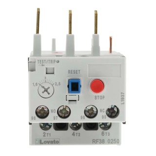 Lovato Electric Thermal Overload Relay RF38, NO/NC, 1.6 to 2.5 A FLC, 2.5 A Contact Rating, 690V AC, 3 Pole 