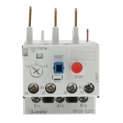 Lovato Electric Thermal Overload Relay RF38, NO/NC, 1.6 to 2.5 A FLC, 2.5 A Contact Rating, 690V AC, 3 Pole 