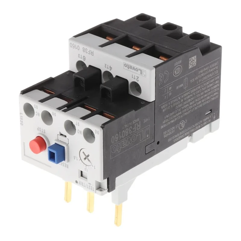 Lovato Electric Thermal Overload Relay 3P NO/NC, 1A-1.6A Adjustable, 1.6A Contact Rating, IP20, RF38