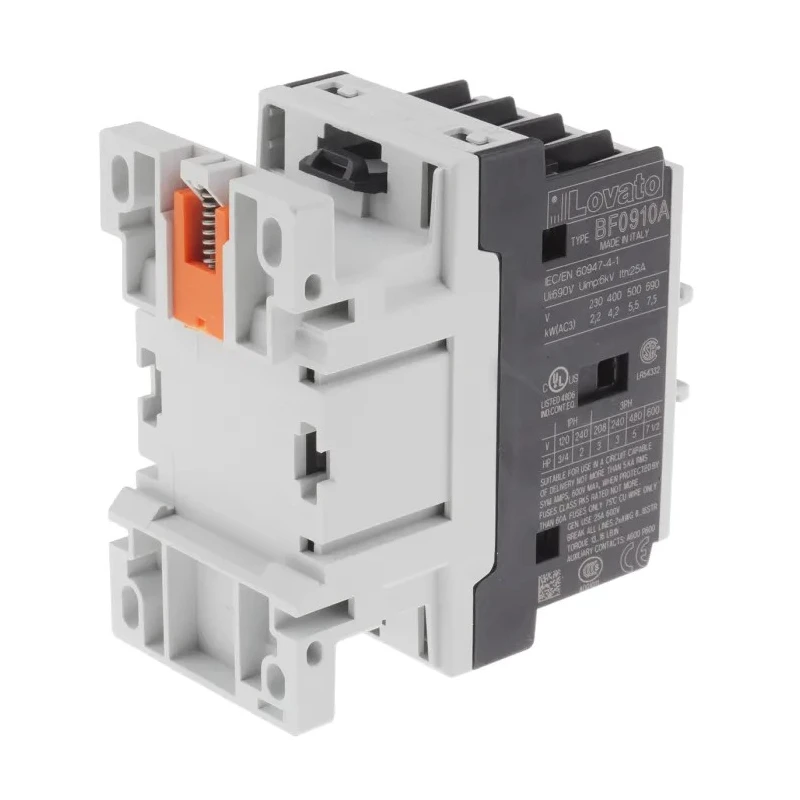 Lovato Electric BF Contactor, 3-Pole, 400V AC Coil, 9 A, 4 kW Power Rating, 3 NO Auxiliary Contacts BF0910A400
