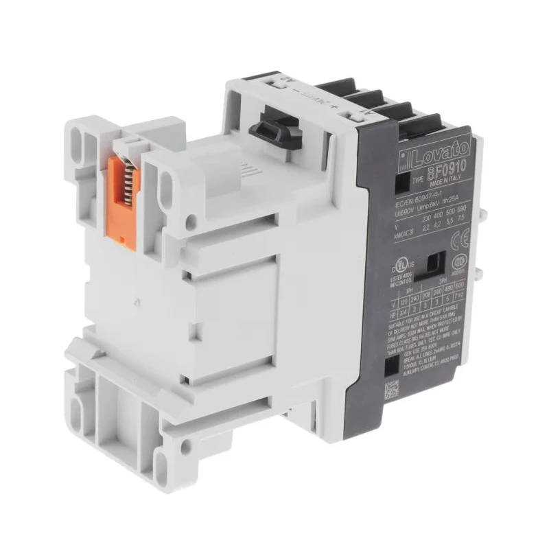 Lovato Electric BF Contactor 24V DC Coil, 3-Pole, 9A, 4.2kW, 3 NO Auxiliary Contacts, 440V AC BF0910D024