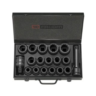 Facom 16-Piece 3/4 in Standard Impact Socket Set Chrome Molybdenum Steel Manganese Phosphate Finish NKD.500