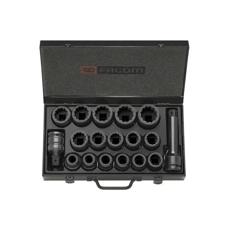 Facom 16-Piece 3/4 in Standard Impact Socket Set Chrome Molybdenum Steel Manganese Phosphate Finish NKD.500