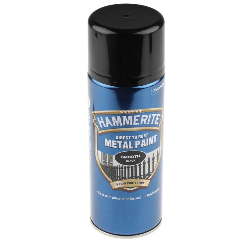 Hammerite 400 ml Black Smooth Spray Paint Direct To Rust Metal Paint Smooth Aerosol 5092965