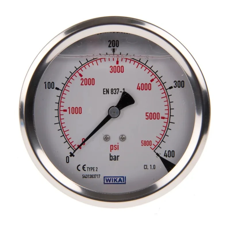 WIKA 100 mm 1/2 in Threaded Stainless Steel Case Pressure Gauge 400 bar 7656102