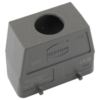 HARTING Han B Range Heavy Duty Power Connector Hood, Die Cast Aluminium Body, Top Cable Entry, 2 Lever Locking 19300160427