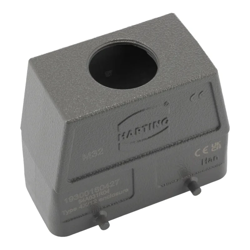 HARTING Han B Range Heavy Duty Power Connector Hood, Die Cast Aluminium Body, Top Cable Entry, 2 Lever Locking 19300160427