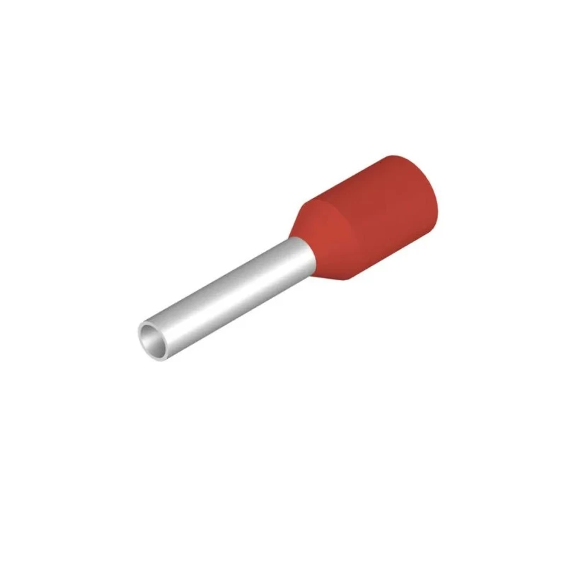 Weidmüller Insulated Crimp Bootlace Ferrule 1.4 mm Pin Diameter, 8 mm Pin Length, Polypropylene, Red, 17 AWG, 9019080000