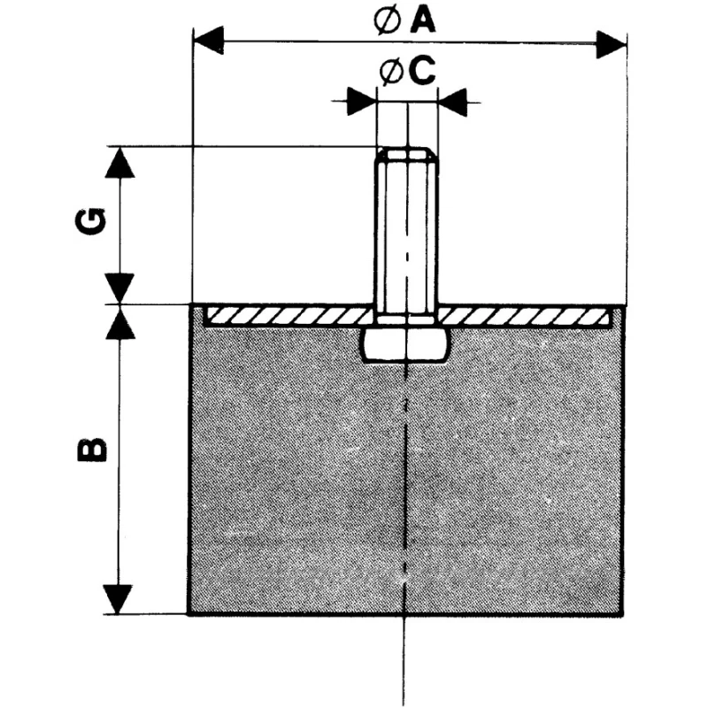 Paulstra Hutchinson Cylindrically Shaped M6 Anti-Vibration Mount Male Buffer Foot with 50 daN Compression 25.5 mm OD 511160