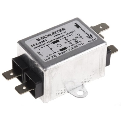 Schurter Panel Mount RFI Filter 3 A 250V AC 60Hz Solder Tab 1 Phase FMW2