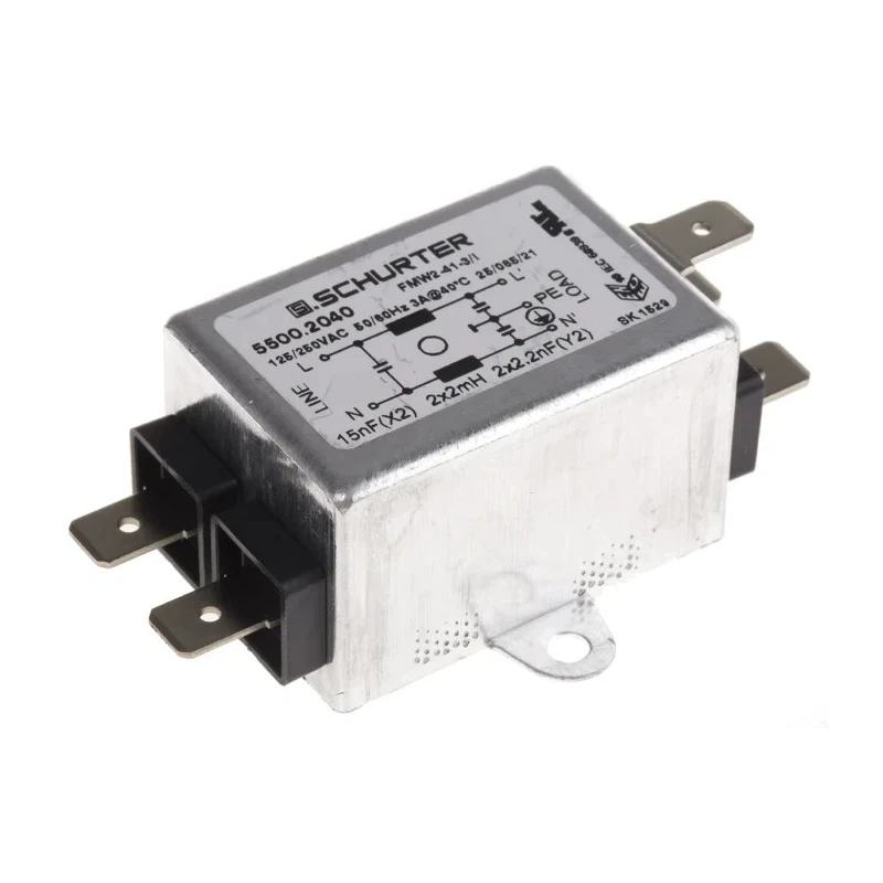 Schurter Panel Mount RFI Filter 3 A 250V AC 60Hz Solder Tab 1 Phase FMW2