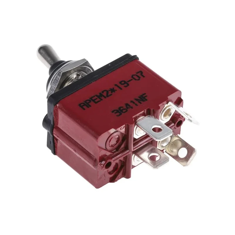 APEM Panel Mount Toggle Switch, On-Off, DPST, Tab Terminal, 28 V dc/ac, 12A, Brass Actuator, IP67, 3600NF Series 3641NF/2