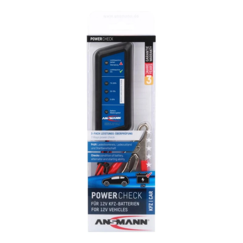 Ansmann Car Battery Tester for Lead Acid Batteries, 12V Diagnostic Tool 4000002