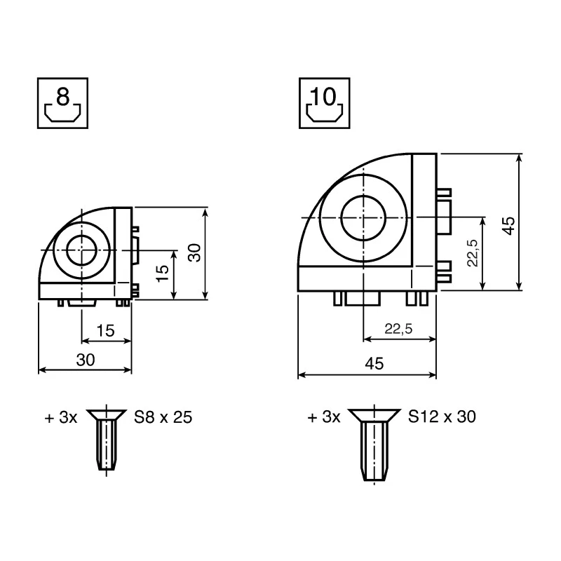 Bosch Rexroth S12 Corner Bracket Connecting Component Strut Profile 45 mm Groove Size 10 mm 3842519321
