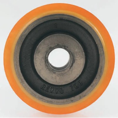 Revvo Polyurethane Trolley Wheel 200mm Diameter 60mm Width Cast Iron Hub Plain Bore 30mm Bore Diameter 70mm Bore 420-8933