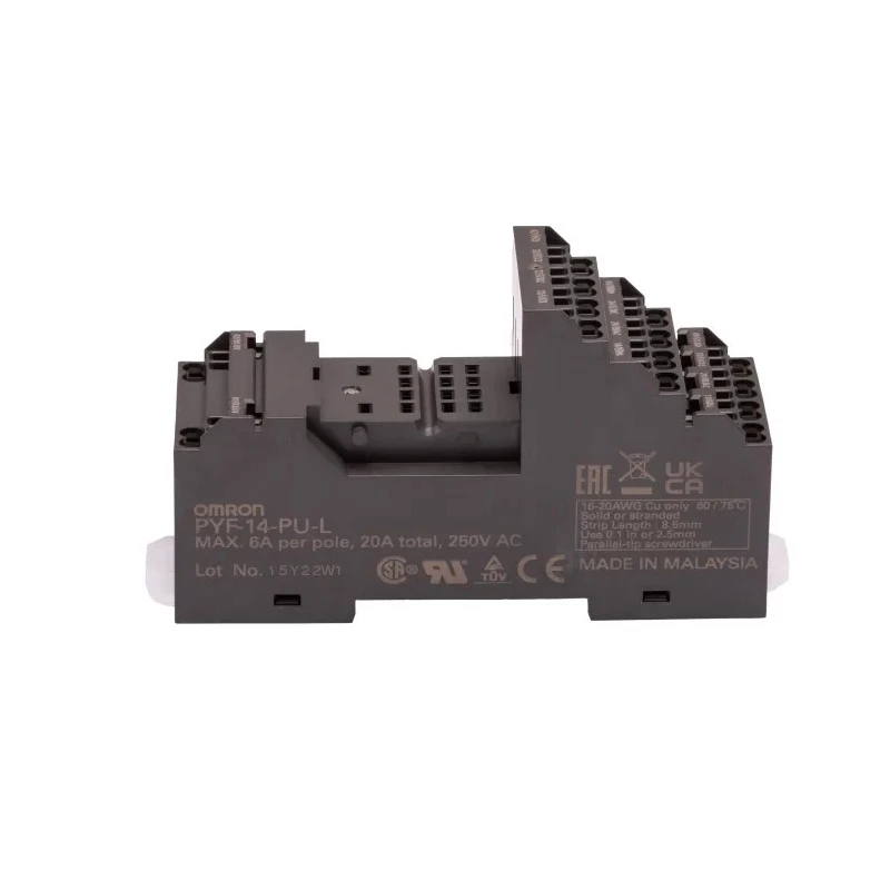 Omron 14 Way DIN Rail Mount Relay Socket 250V AC 6A Push-In Terminals PYF-14-PU-L
