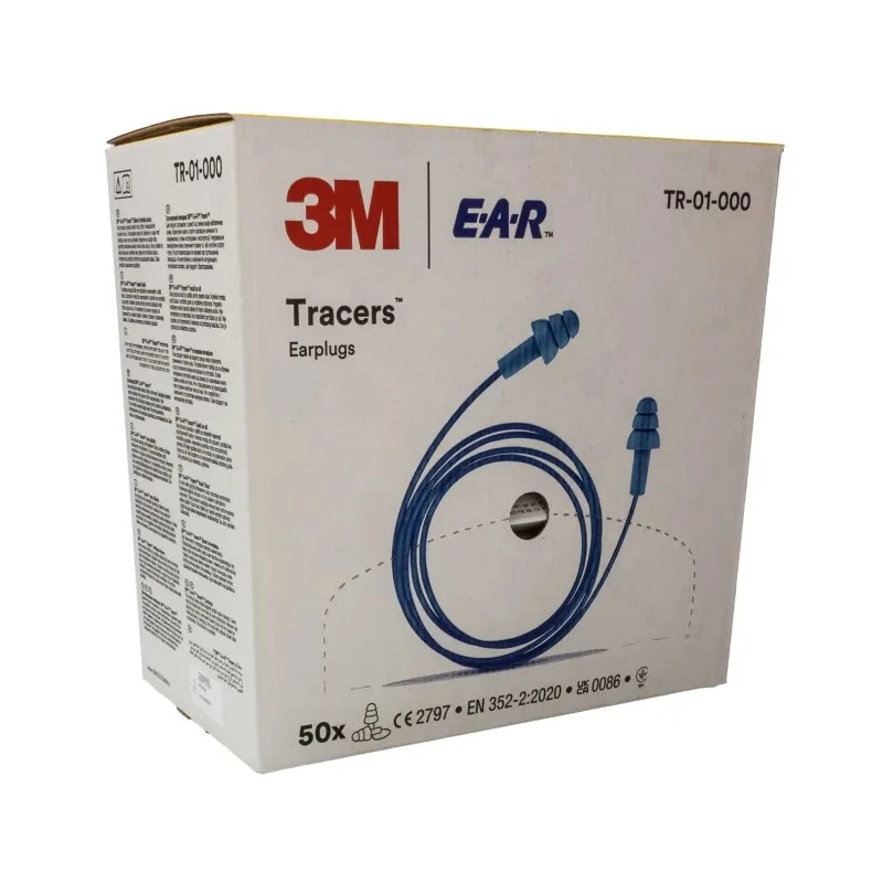 3M E.A.R Tracer Series Blue Reusable Corded Ear Plugs Metal Detectable 29 dB Noise Reduction TR-01-000