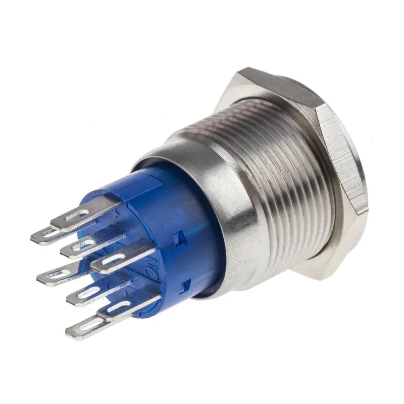 RS PRO Illuminated Stainless Steel Momentary Push Button Switch, DPDT, Red LED, Panel Mount, 19.2 mm Cutout, IP67 111-3768