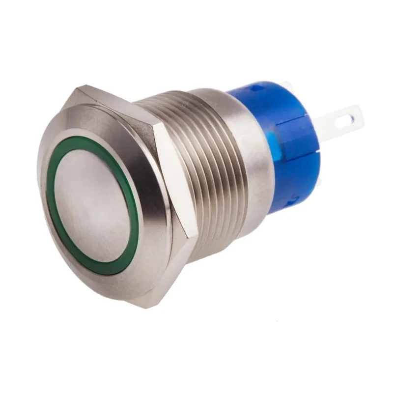 RS PRO Illuminated Momentary Push Button Switch Panel Mount 19.2 mm Cutout SPDT Green LED IP67 250V 5A 111-3773