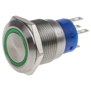 RS PRO Illuminated Push Button Switch Latching Panel Mount SPDT Green LED IP67 250 V AC 111-3774