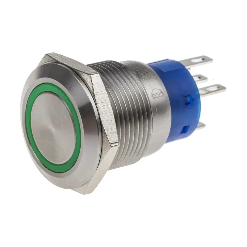 RS PRO Illuminated Push Button Switch Latching Panel Mount SPDT Green LED IP67 250 V AC 111-3774