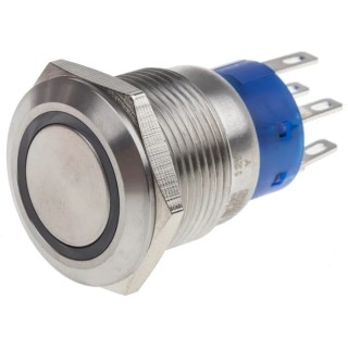 RS PRO Illuminated Momentary Push Button Switch, Panel Mount, DPDT, White LED, 19.2 mm Cutout, IP67, 250 V AC 5A 111-3778