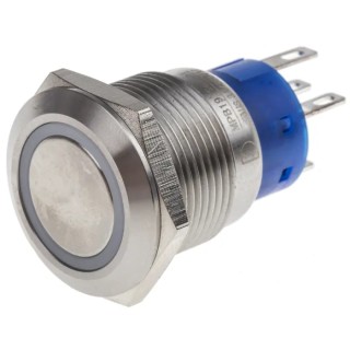 RS PRO Illuminated Latching Push Button Switch, Panel Mount, 19.2 mm Cutout, SPDT, White LED, IP67, 250 V AC, 5A 111-3779