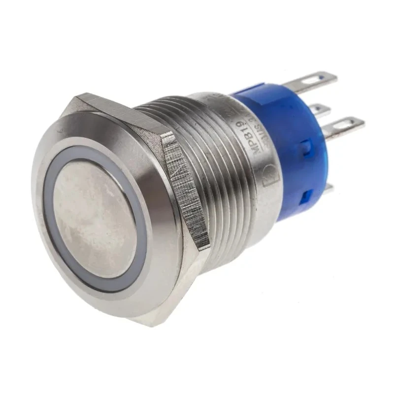 RS PRO Illuminated Latching Push Button Switch, Panel Mount, 19.2 mm Cutout, SPDT, White LED, IP67, 250 V AC, 5A 111-3779