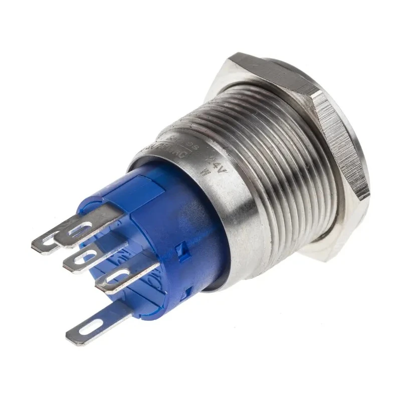 RS PRO Illuminated Latching Push Button Switch, Panel Mount, 19.2 mm Cutout, SPDT, White LED, IP67, 250 V AC, 5A 111-3779