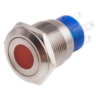 RS PRO Illuminated Push Button Switch Momentary Panel Mount SPDT Red LED IP67 19.2 mm Cutout 111-3894