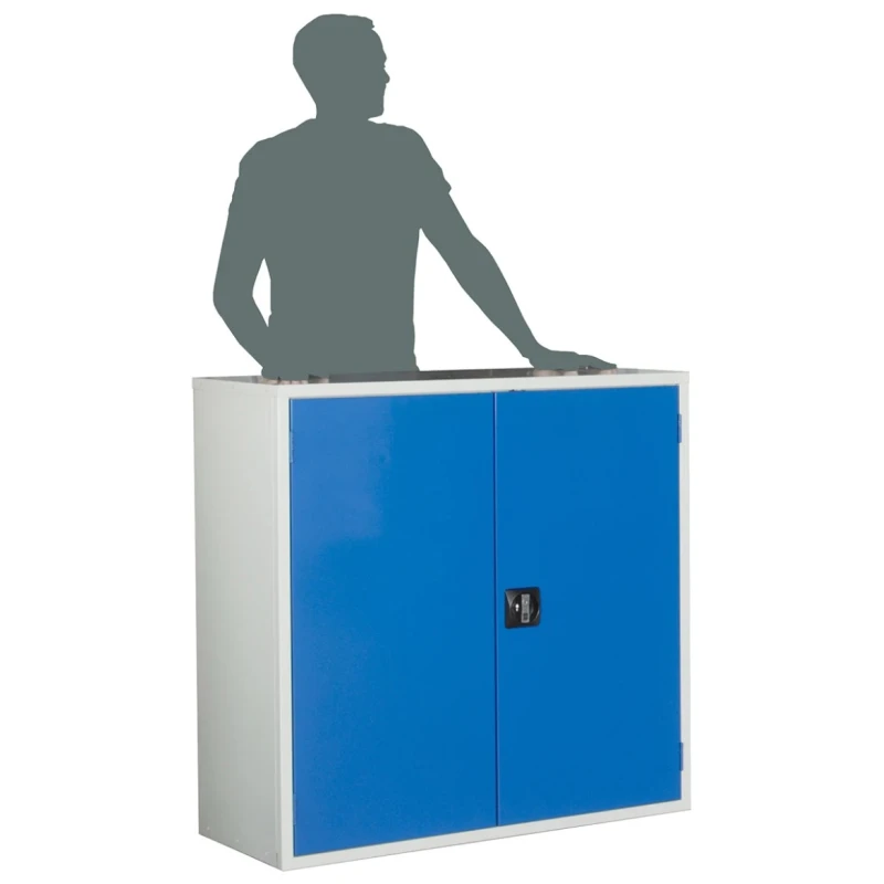 RS PRO Steel Floor Standing Storage Cabinet 1.02m Width x 1m Height x 430mm Depth Blue/Grey 3 Shelves Lockable 424-5443