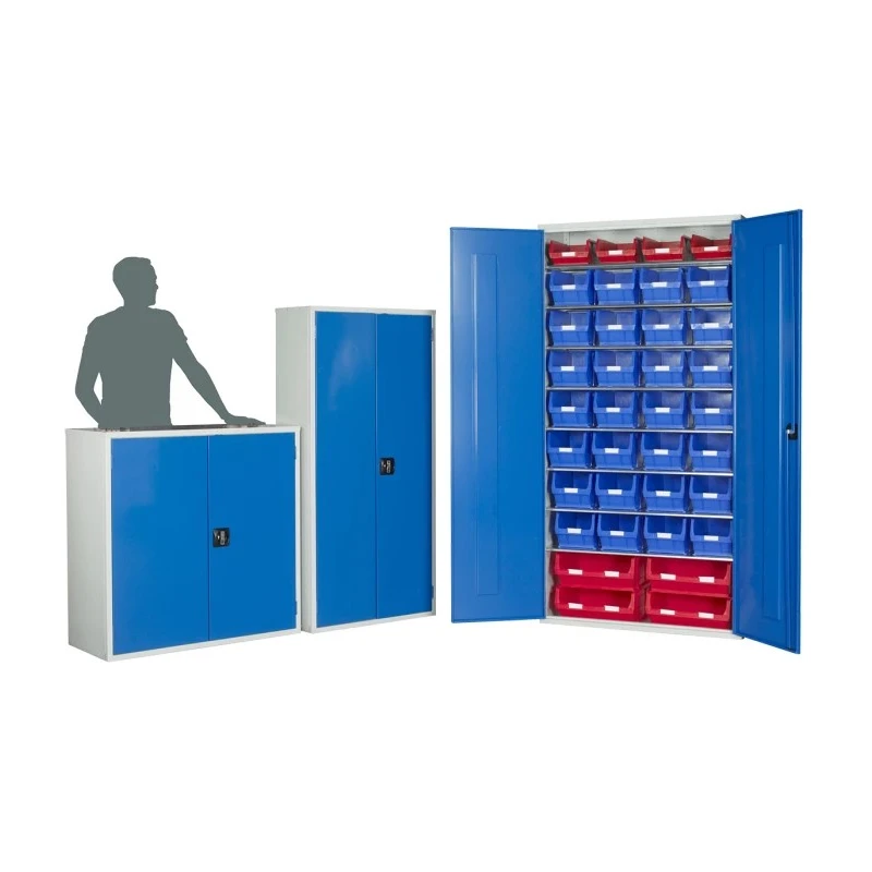 RS PRO Steel Floor Standing Storage Cabinet 1.02m Width x 1m Height x 430mm Depth Blue/Grey 3 Shelves Lockable 424-5443