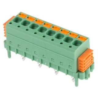Phoenix Contact SPTAF 1/ 2-3.5-EL Series Angled Wave Soldering Mount PCB Terminal Block, 2 Contacts, 3.5 mm Pitch 1864095