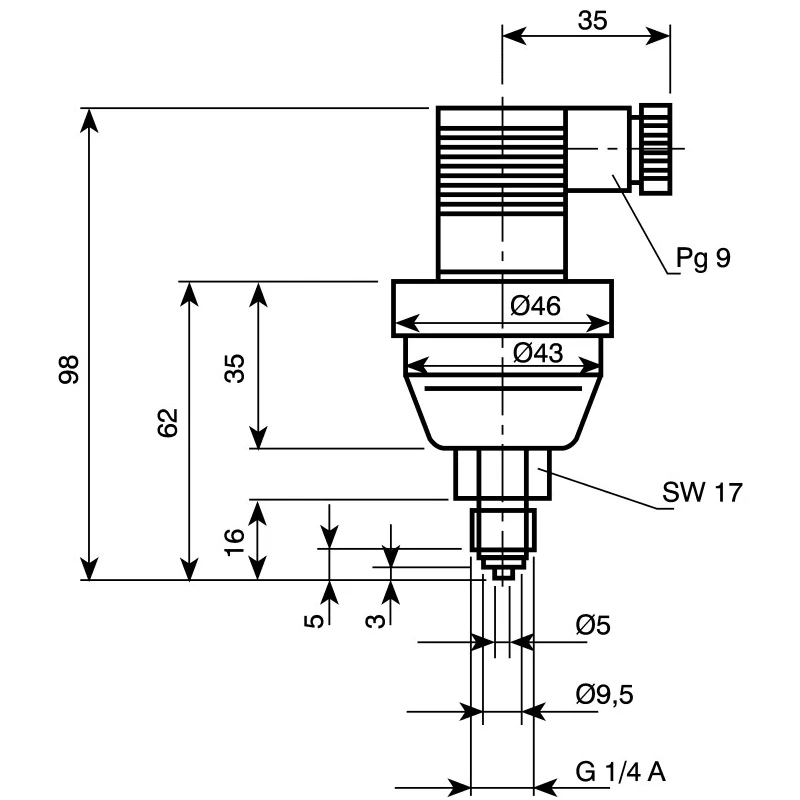 Jumo Pressure Sensor 0 bar to 16 bar Relative Reading Stainless Steel Housing IP65 IP67 401001/000-460-405-502-20-601-61/000