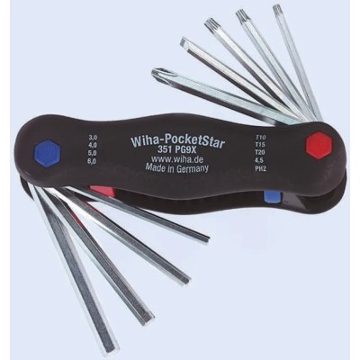 Wiha 9 Piece L Metric Hex Key Set Chrome Vanadium Steel Electro Plated Hex Sizes 3 to 6 mm and T10 to T20 25293