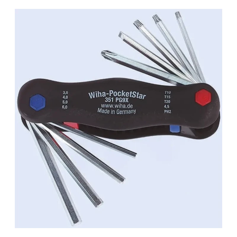 Wiha 9 Piece L Metric Hex Key Set Chrome Vanadium Steel Electro Plated Hex Sizes 3 to 6 mm and T10 to T20 25293