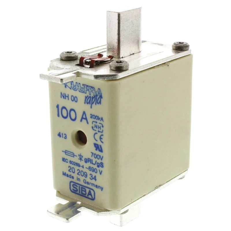 SIBA NH Fuse 100A 690V AC, High Rupture Capacity, DIN Standard NH00 NH Fuse NH00 
