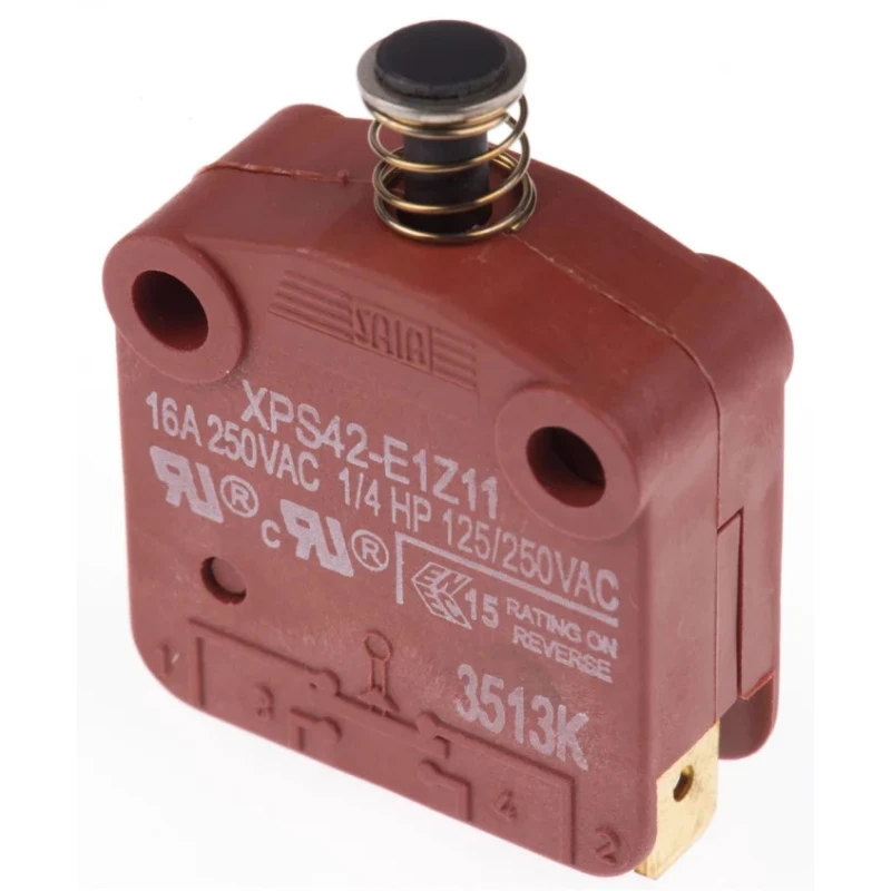 Saia-Burgess Door Micro Switch SPST Plunger 16A 250VAC IP40 -20°C to 140°C 74106