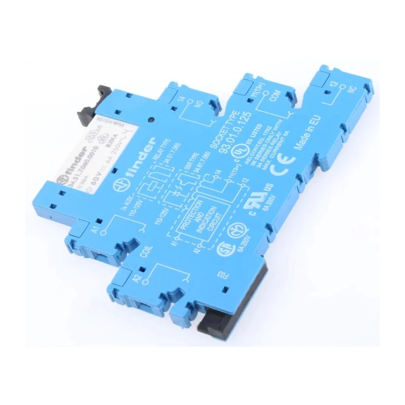 Finder 38 Series Electromechanical Interface Relay DIN Rail Mount SPDT Contact 110/125V AC/DC Coil 5mA 6A 38.51.0.125.0060