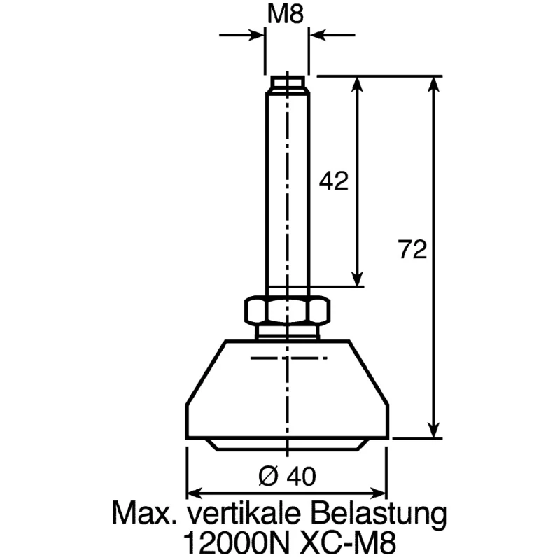 FlexLink Polyamide Heavy Duty Adjustable Foot M8 Thread Size Compatible Groove 11 mm XCFS 8X40X43
