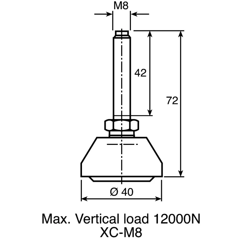 FlexLink Polyamide Heavy Duty Adjustable Foot M8 Thread Size Compatible Groove 11 mm XCFS 8X40X43