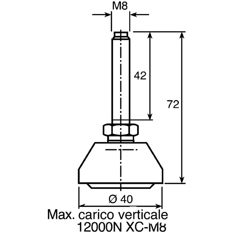 FlexLink Polyamide Heavy Duty Adjustable Foot M8 Thread Size Compatible Groove 11 mm XCFS 8X40X43
